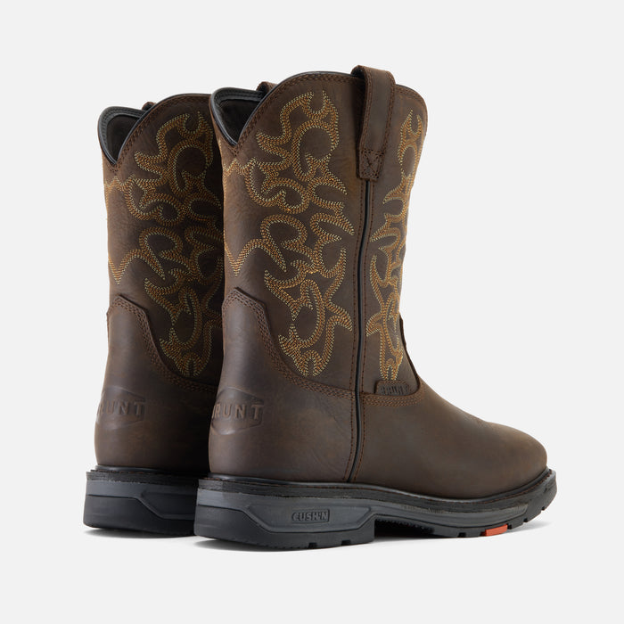 45 degree angle of the back BRUNT 10 inch welted square toe work boot in dark brown