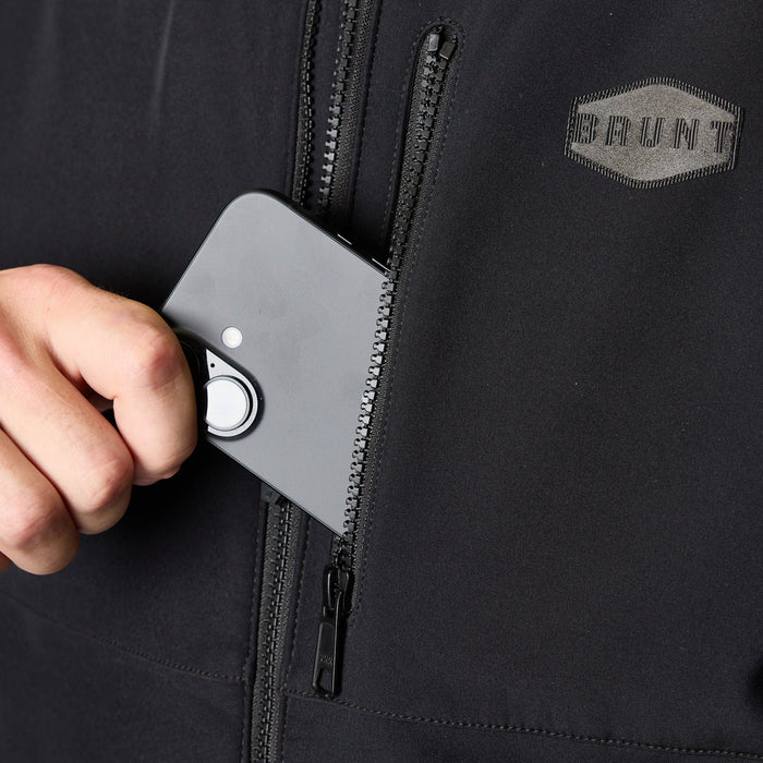 View 2 front of chest phone pocket of the BRUNT quilted water-resistant work vest in black