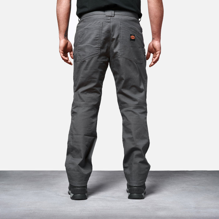 Back of BRUNT water resistant double knee cargo pants in charcoal