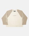 TRIBAL LONGSLEEVE GREY & OFF WHITE - off white tribal longsleeve tee, front view - Cold Culture