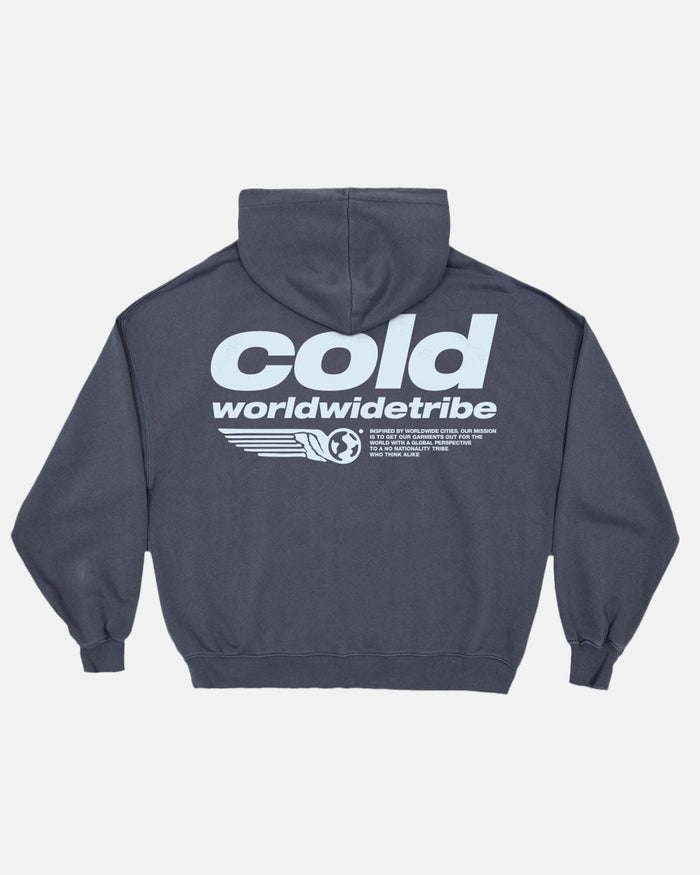 TRIBE HOODIE INDIA INK - dark blue graphic print hoodie, back view - Cold Culture