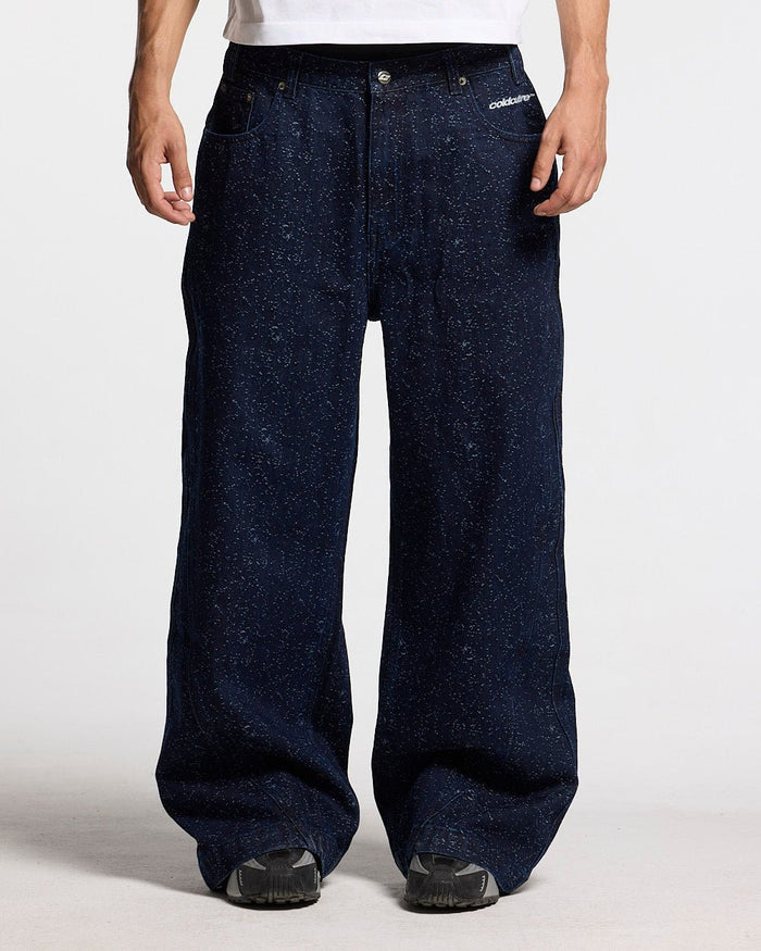 TWISTED JEANS V3 BLACK - dark navy baggy jeans, front view on male model - Cold Culture #man