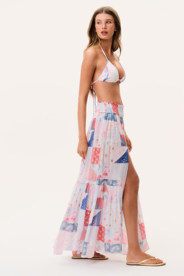 Umber Patchwork Print Maxi Skirt