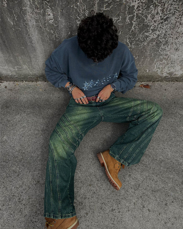 V1 MAZE PANTS GREEN DENIM - green washed denim pants, street style shot - Cold Culture