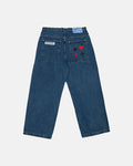 V2 PANTS BLUE DENIM - blue baggy denim pants, back view - Cold Culture