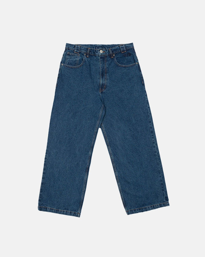 V2 PANTS BLUE DENIM - blue baggy denim pants, front view - Cold Culture