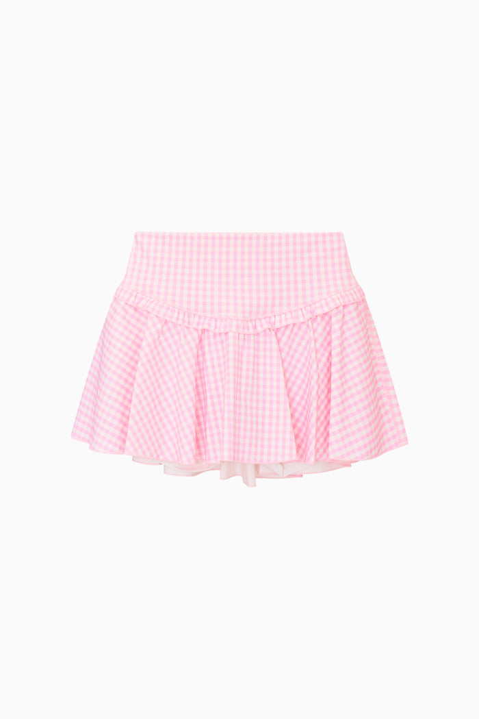 Pink checkered skirt on a white background