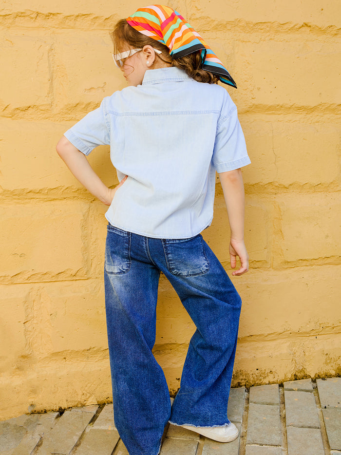 VITAMINS COLLARED NECK HALF SLEEVE DENIM SHIRT