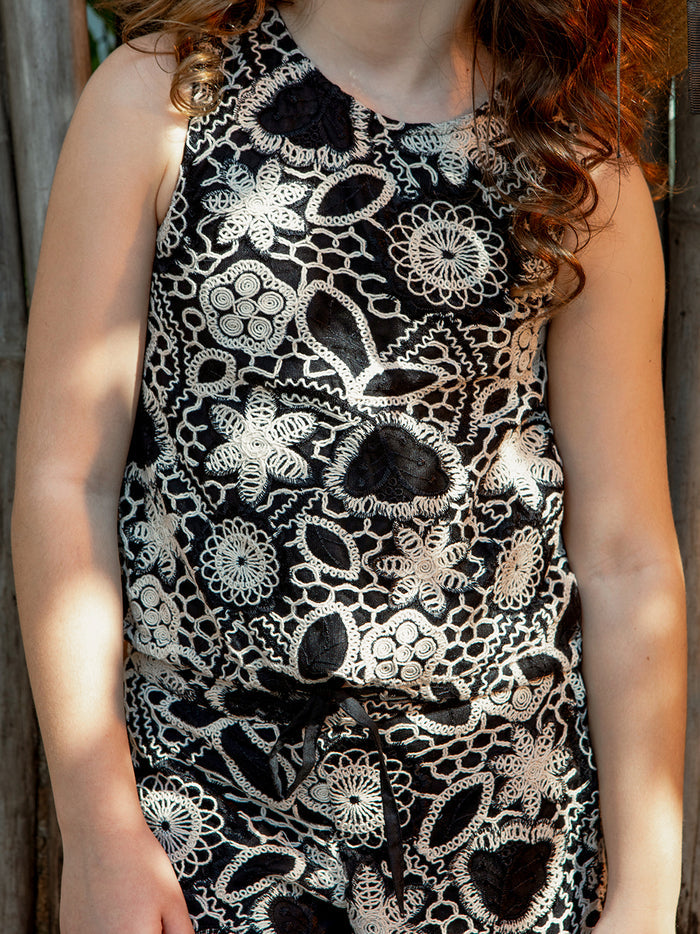 VITAMINS EMBROIDERED BLACK N WHITE MATCHING TOP
