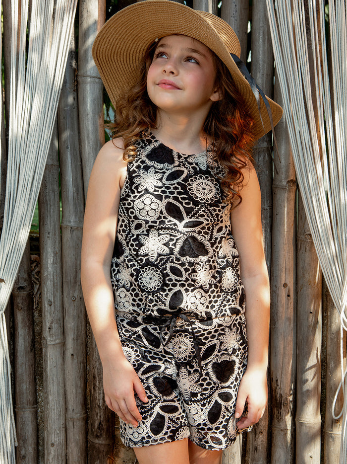 VITAMINS EMBROIDERED BLACK N WHITE MATCHING TOP