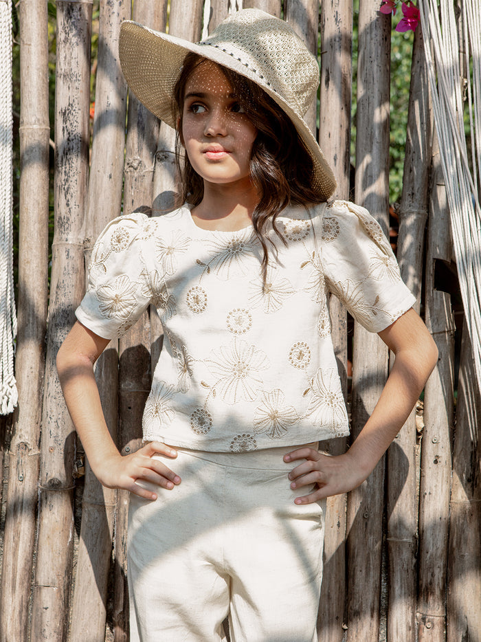 VITAMINS EMBROIDERED SHORT SLEEVE MATCHING TOP