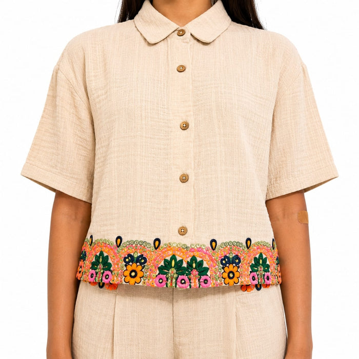 VITAMINS FLORAL EMBROIDERED BOXY FIT MATCHING TOP