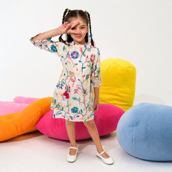 VITAMINS ROUND NECK ALINE FIT FLORAL DRESS