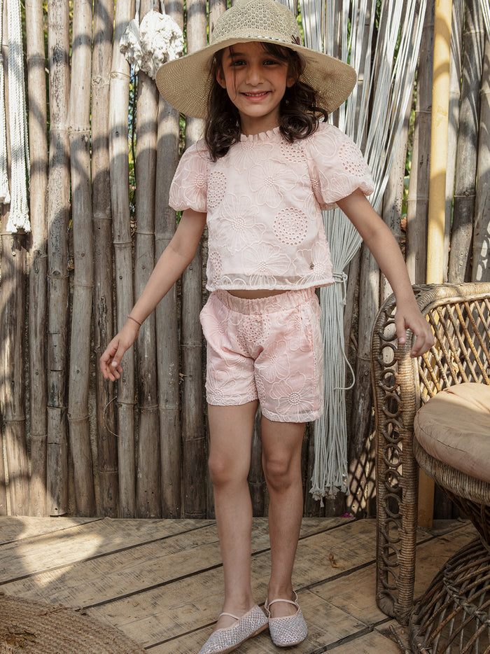 VITAMINS SELF FLORAL EMBROIDERED MATCHING SHORTS
