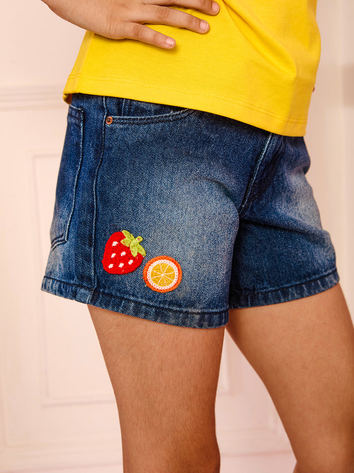 VITAMINS ZIG ZAG LACE DENIM SHORTS