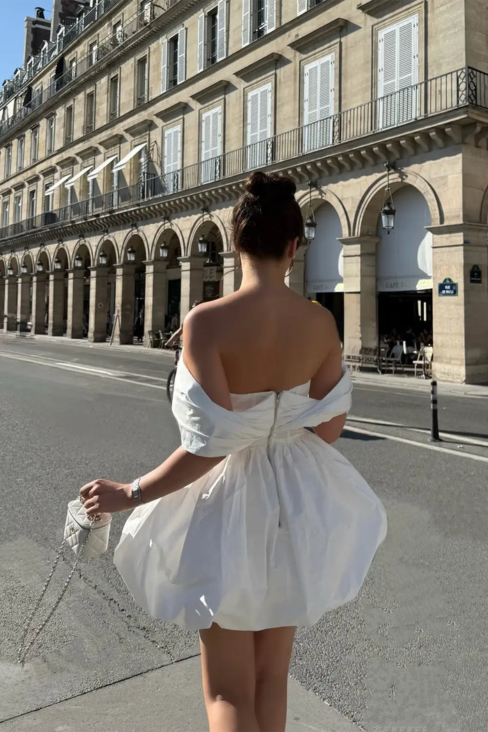 White Off the Shoulder Mini Dress Corset Bubble Hem Party Dress RM254 Sheer Fairy