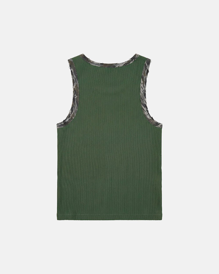 WILD TANK TOP GREEN - green camo trim tank top, back view - Cold Culture