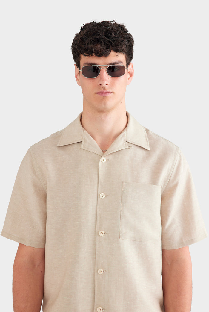Wool Linen Camp Collar Shirt - Stone