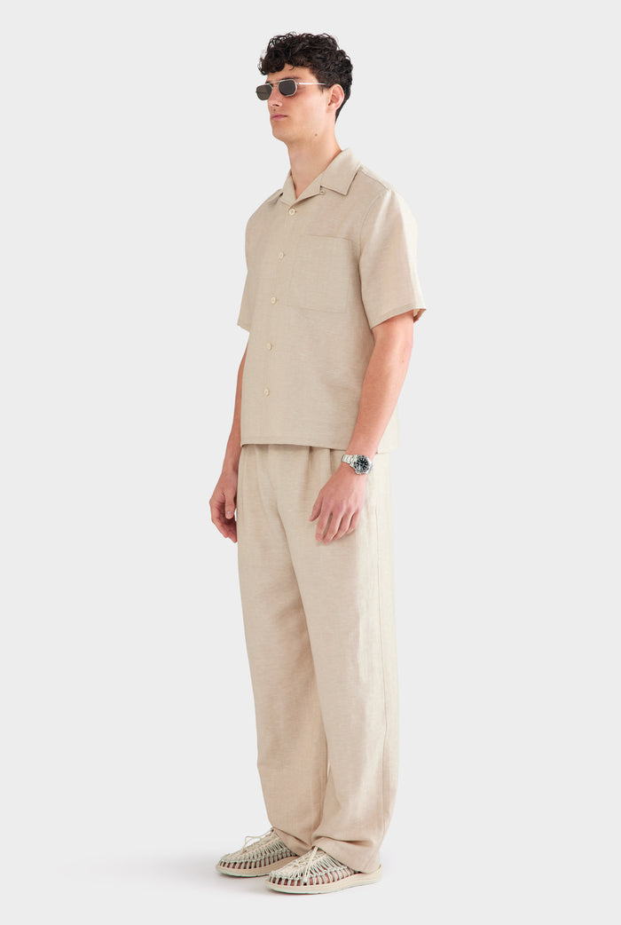 Wool Linen Camp Collar Shirt - Stone
