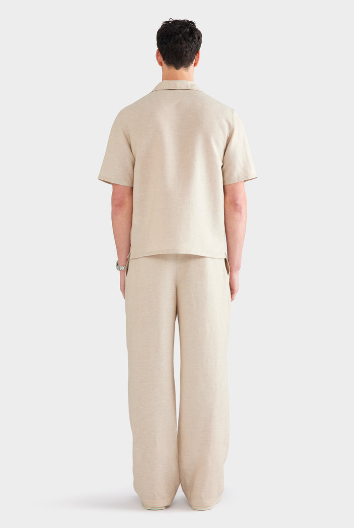 Wool Linen Camp Collar Shirt - Stone
