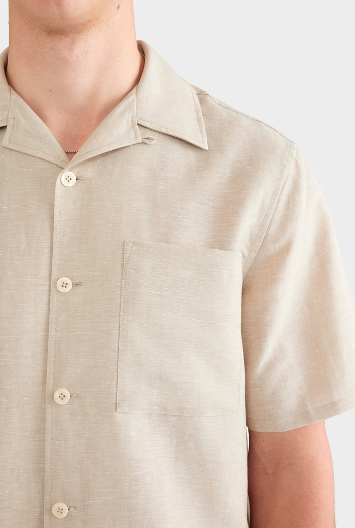 Wool Linen Camp Collar Shirt - Stone