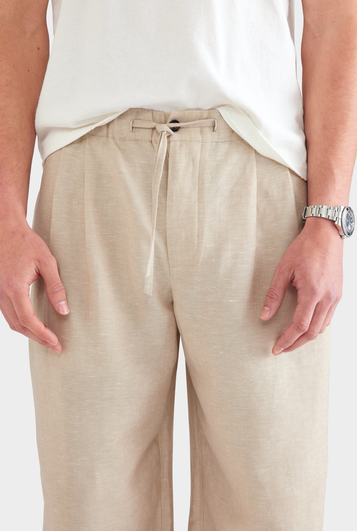 Wool Linen Relaxed Pant - Stone