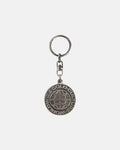 WORLD LOGO METAL KEYCHAIN - silver metal logo keychain, front view - Cold Culture