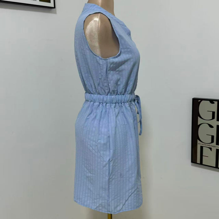 Woven Button-Front Waist-Tie Dress