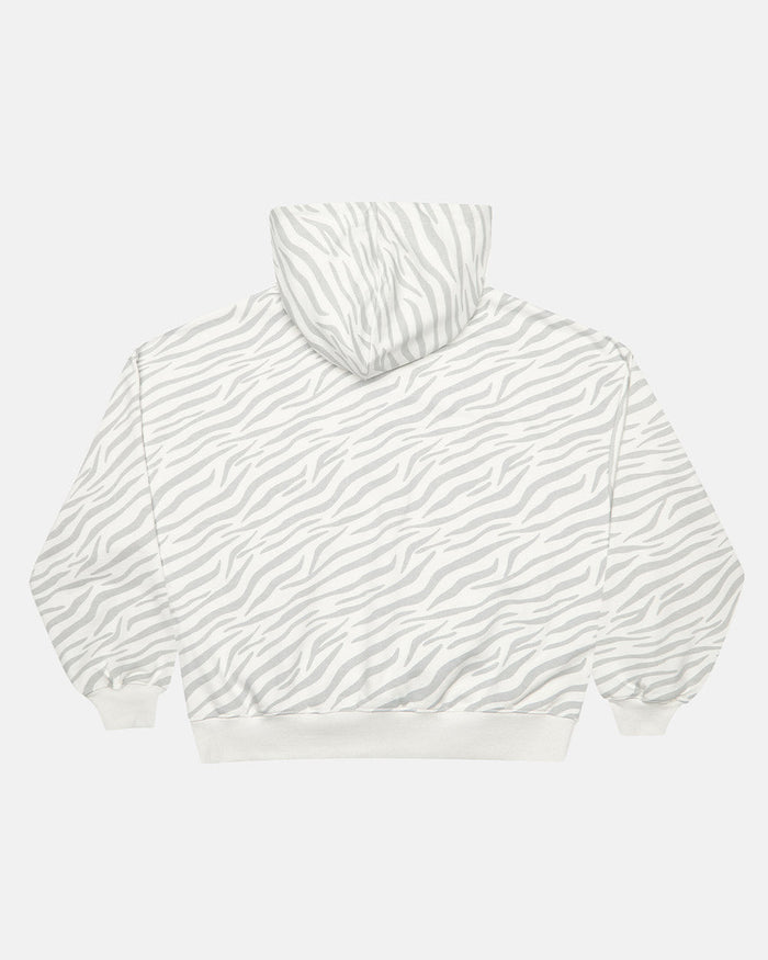 ZEBRA HOODIE WHITE - white zebra print hoodie, back view - Cold Culture